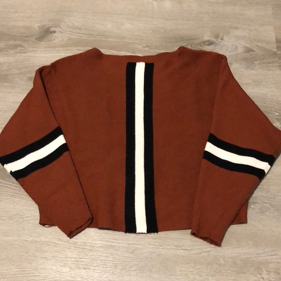Sweaters - Rust-Colored Sweater with Black and Cream Stripes